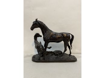 METAL STATUE OF TWO HORSES