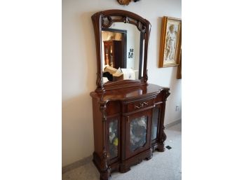 MAHOGANY CABINET WITH ATTACHED MIRROR