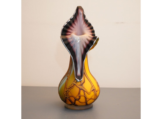 ART GLASS VASE WITH LABEL FROM BAIJAB GLASS, RUSSIA, 17 INCHES HIGH