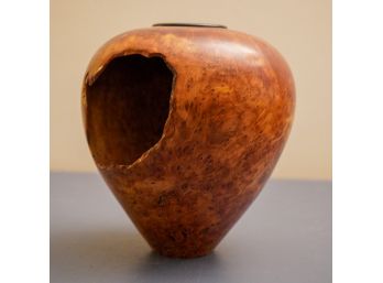 Wood Carved Vase Sculpture Signed Warren Vienneau-redwood Teardrop