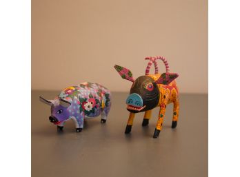 Two Pig Sculptures Signed And Made In Mexico