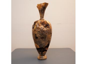 Wood Carved Vase Sculpture Signed Warren Vienneau