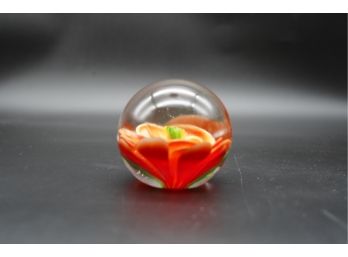 Glass Flower Ball Paperweight