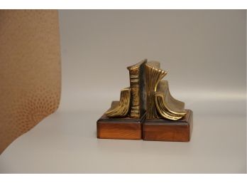 BRASS COLOR BOOK STANDS WITH WOOD BASE