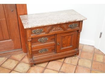 WOOD CABINET WITH MARBLE TOP
