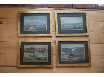 LOT OF 4 AMERICAN PRINTS WITH GOLD FRAME
