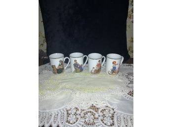 SET OF 4 NORMAN ROCKWELL COFFEE CUPS, 1982