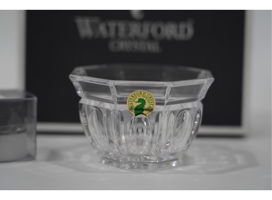 WATERFORD CRYSTAL CANDLE BOWL WITH CANDLES