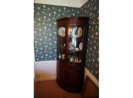 AMERICAN ANTIQUE CORNER WOOD CABINET, CHECK PHOTOS, 73IN HEIGHT