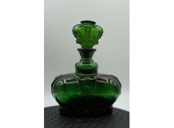 SMALL GREEN GLASS DECANTER, 5IN HEIGHT