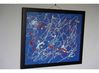 OIL AND CANVAS ABSTRACT, 22X18 INCHES WELL FRAMED