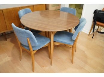 MID-CENTURY ROUND TOP 42IN TABLE WITH 4 CHAIRS, SUEDE STYLE FABRIC