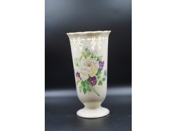 LENOX VASE WITH FLOWER DESIGN, 7IN HEIGHT WITH GOLD TRIM