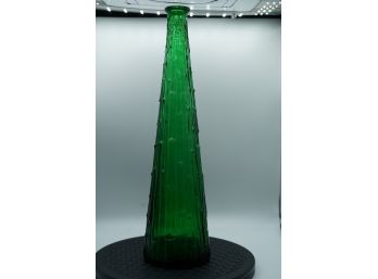 TALL GREEN GLASS VASE, 14IN HEIGHT