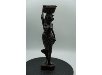 BLACK WOOD HAND MADE SCULPTURE, 7IN HEIGHT