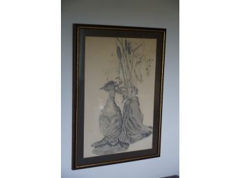 VINTAGE PENCIL SKETCH DRAWING OF A ANIMAL, 20X29INCHES FRAMED