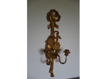 FRENCH PROVINCIAL WOOD & METAL CANDLE HOLDER WALL HANGER , 30IN LENGTH