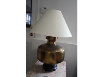 ROUND GOLD BRASS LAMP WITH BLACK BASE , 28 INCHES