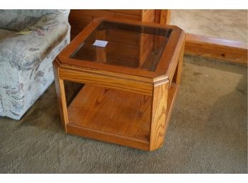 SQUARE WOOD GLASS TOP INSERT SIDE TABLE
