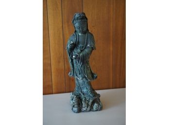 ASIAN STYLE HEAVY CEMENT STATUE, 22IN HEIGHT