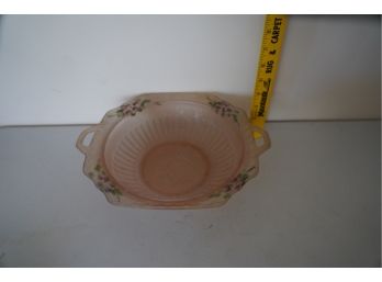 PINK GLASS BOWL, 12IN LENGTH