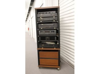 Audio Equipment Lot With Cabinet, Working