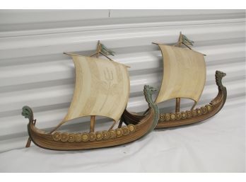 Vintage Pair Of Sail Boats, Wall Hanger