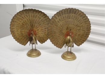 Antique Brass Peacock's Pair