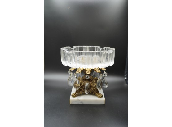 MARBLE VASE WITH BRASS LEGS CIGAR DISH,