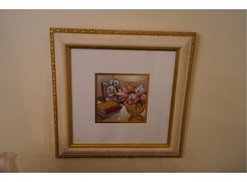 DECROTIVE PRINT WITH GOLD FRAME, SIGNED BY DARLEY, 16X16 INCHES