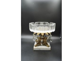 MARBLE VASE WITH BRASS LEGS CIGAR DISH,