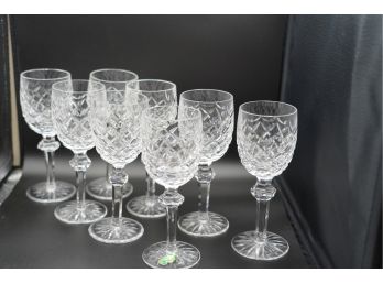 LOT OF 8 WATERFORD CRYSTAL WINE GLASSES, 7IN HEIGHT