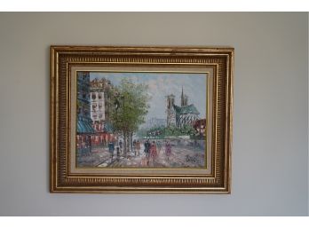 OIL AND CANVAS OF A CITY, SIGNED BY BURNETT