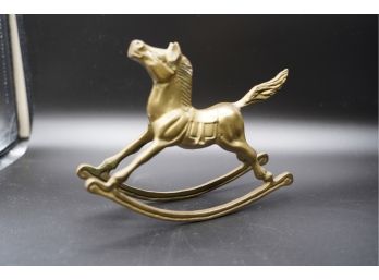 METAL BRASS ROCKING HORSE DECORATION, 9IN LENGTH