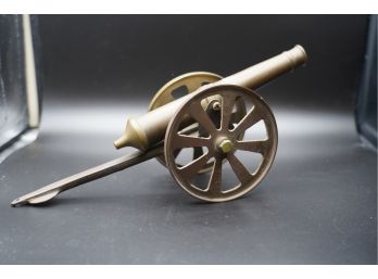 SMALL BRASS METAL CANON DECORATION, 12IN LENGTH