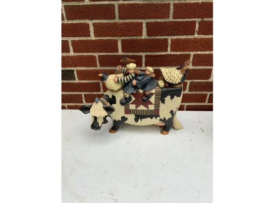 VINTAGE PEOPLE ON COW DECORATION, 11X15 INCHES