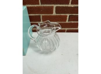 TIFFANY & CO GLASS PITCHER, 7IN HEIGHT