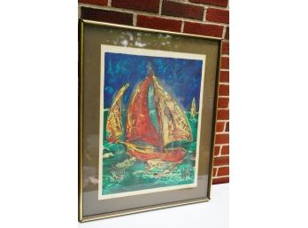 WATER COLOR PAINTING OF A BOAT, SIGNED, 25X31 INCHES