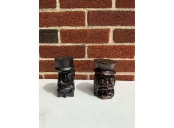 LOT OF 2 HANDCRAFTED WOOD HEAD DECORATIONS,  5IN HEIGHT