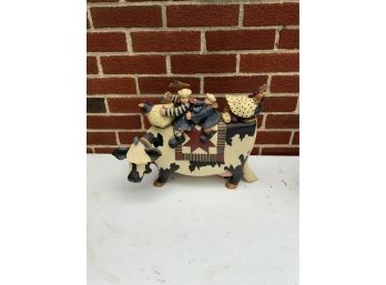 VINTAGE PEOPLE ON COW DECORATION, 11X15 INCHES