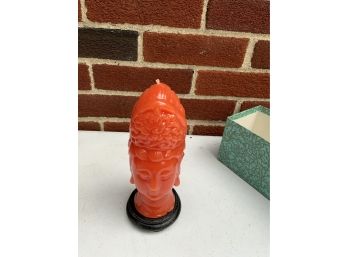 ASIAN STYLE CORAL COLOR CANDLE, 8IN HEIGHT