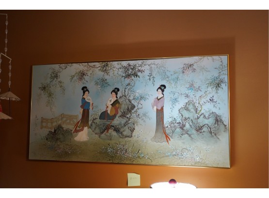 LARGE OIL AND CANVAS OF THREE WOMEN, 48X24 INCHES
