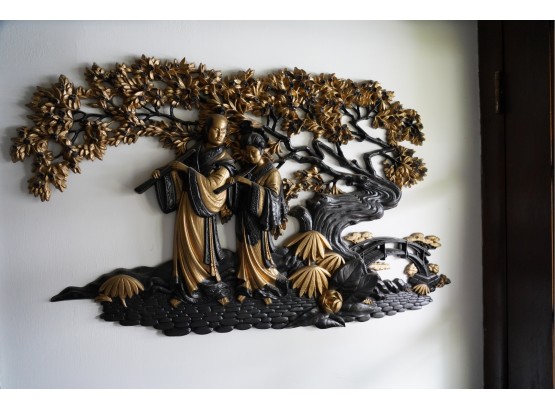 BLACK AND GOLD ASIAN HANGING DECORATION, 21X32 INCHES