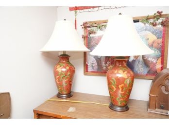 LOT OF 2 RED COLOR WITH FLOWERS DESIGN LAMPS