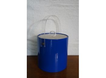 VINTAGE MID CENTURY BLUE ICE BUCKET, 12IN HEIGHT WITH LID COVER