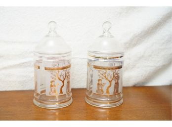 LOT OF 2 MID CENTURY ASIAN STYLE JARS WITH LIDS, 9IN HEIGHT