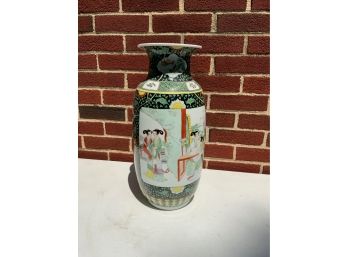 BLACK AND GREEN ASIAN STYLE VASE, 17IN HEIGHT