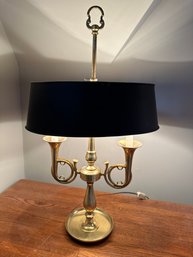Antique French Horn Lamp Made Of What Appears To Be Brass