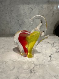 Hand Blown Murano Glass Style Elephant In Amber & Gold