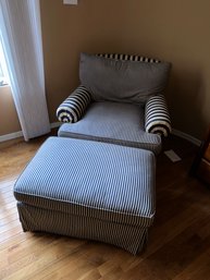 Blue And White Striped Chair With Ottoman On Wheels. Custom Made From A South Hampton Shop